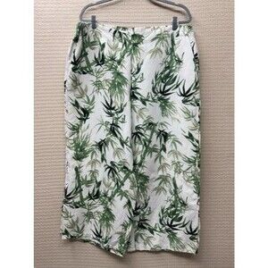 J. Jill Green Floral Linen Blend Straight Leg Pull On Pants Women Plus Size 2X
